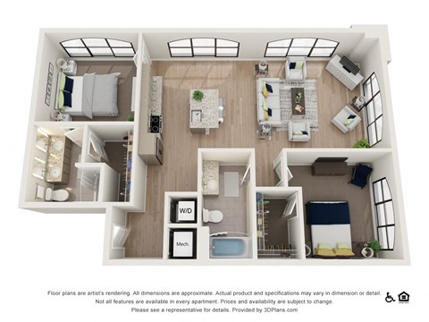 Floor plan for 2 beds, 2 baths, 1256 sqft